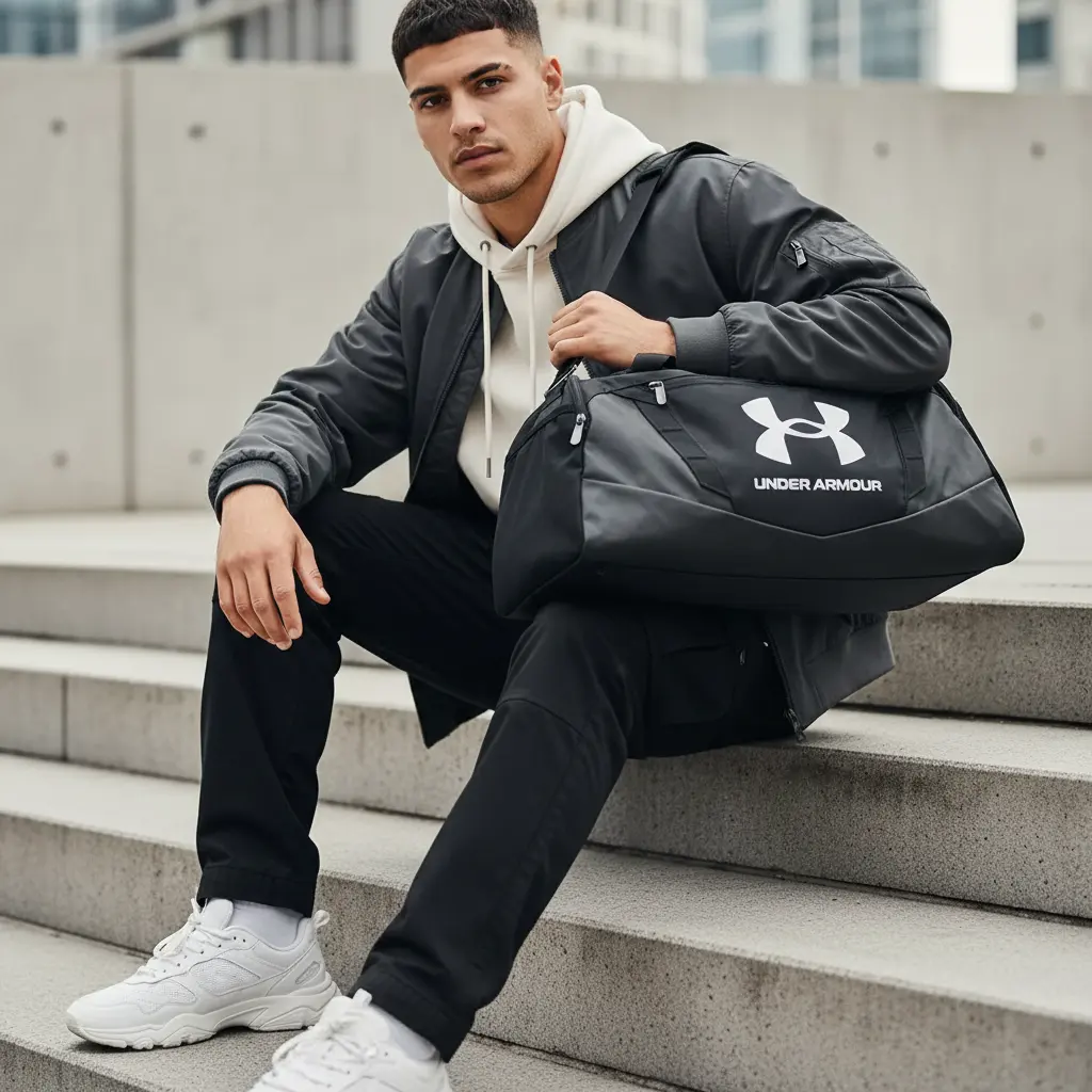AI generated ecommerce model image for men sports bag
